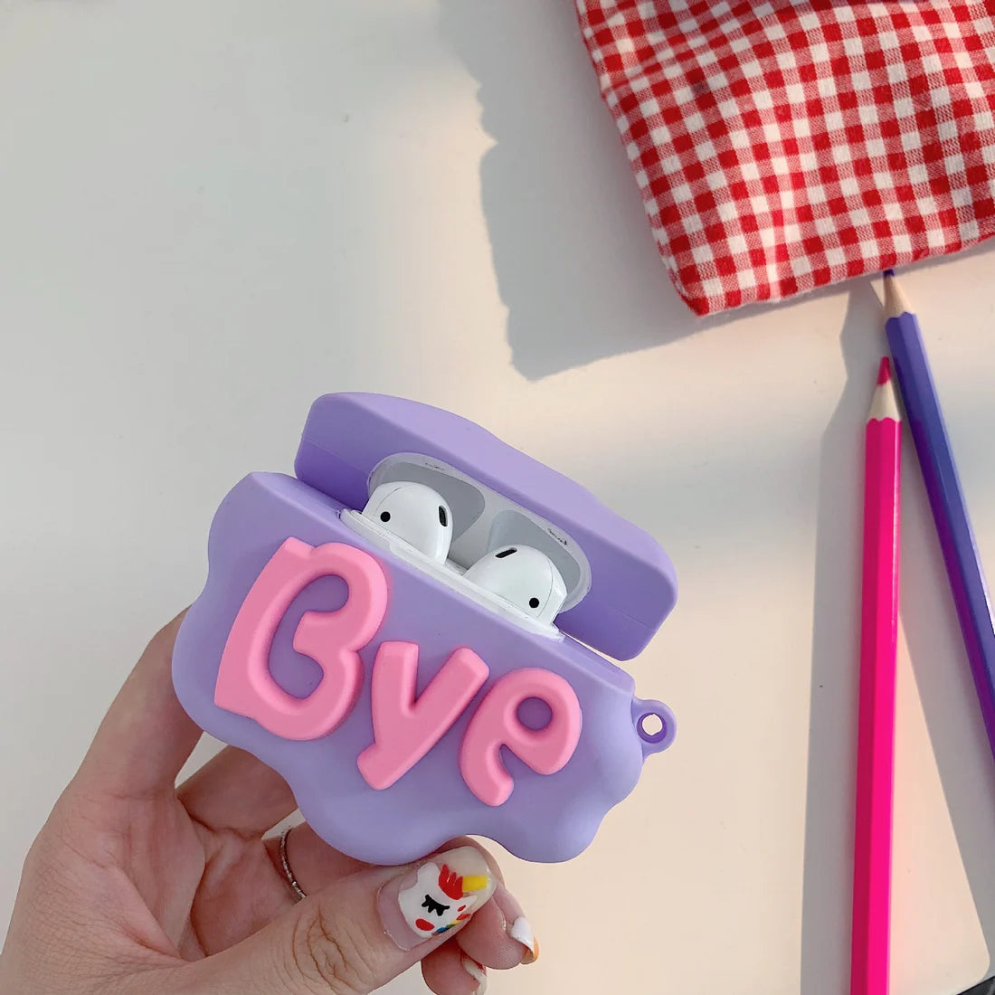 AirPod 2 Case 3D HI BYE Cloud Letter Cartoon Soft Silicone